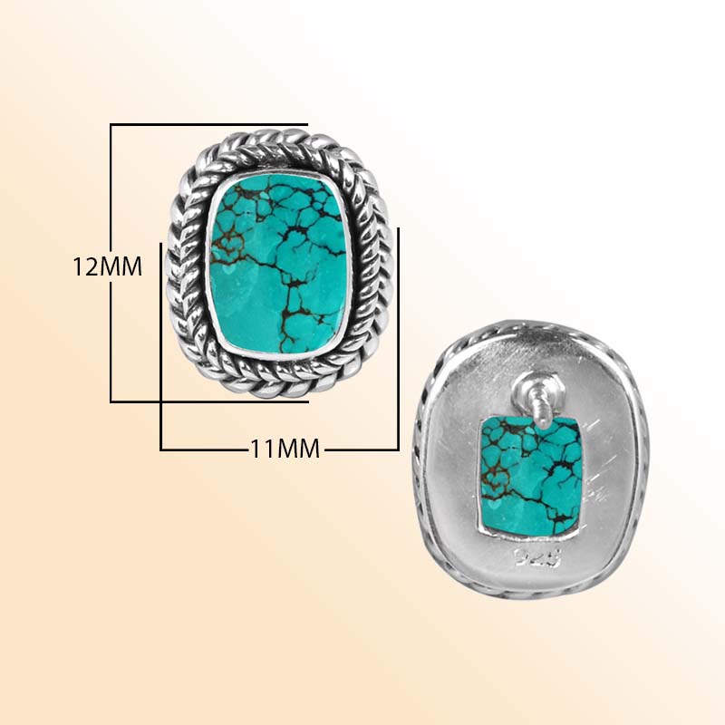 Artisan Sterling Silver Earrings With Turquoise Shell Matrix Cushion In Braided Silver Design.