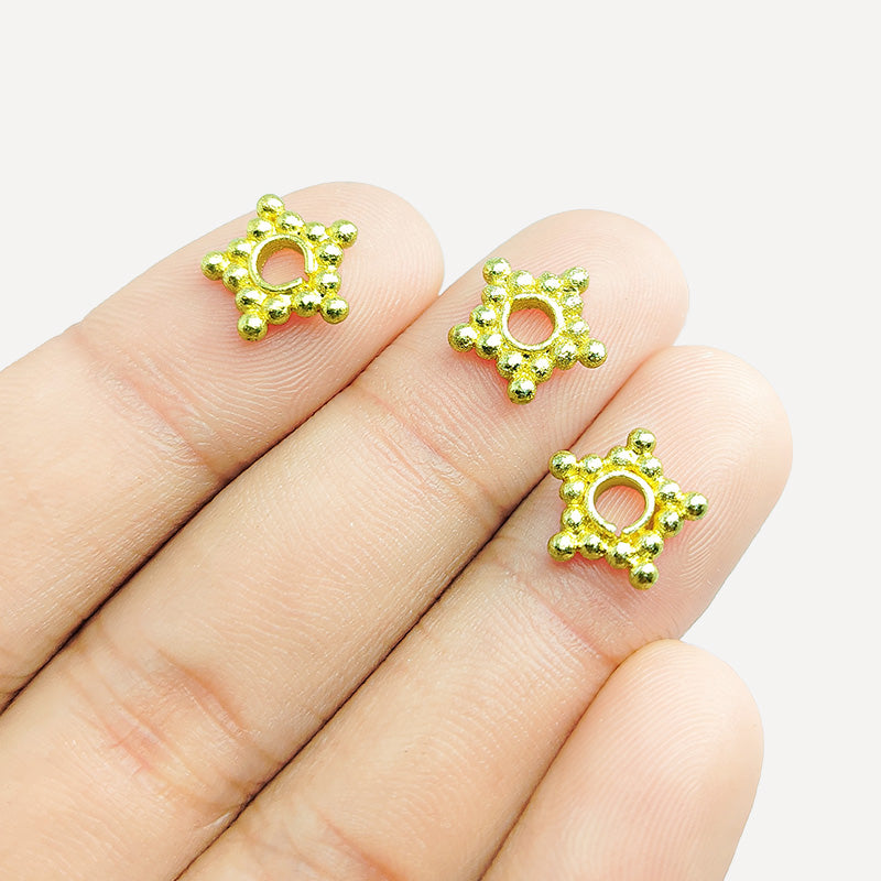 18K Gold Overlay Over Copper Decorative Gold Spacer with Artisan Beaded Finish