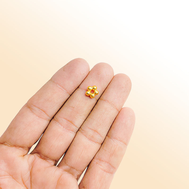 18K gold overlay floral spacer bead from India crafted in copper with polished textured finish for jewelry making