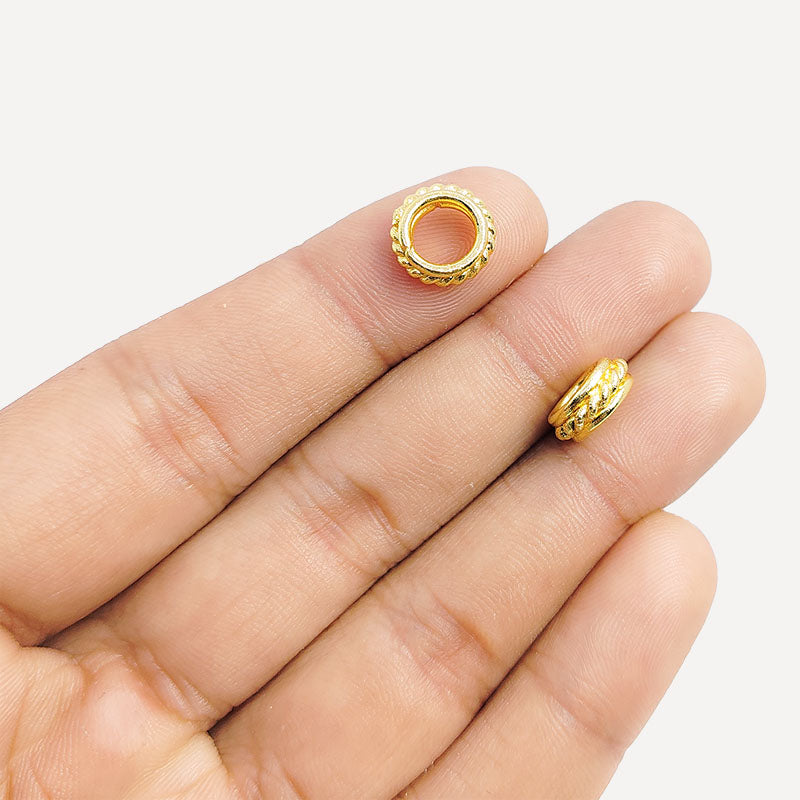 Decorative Bali large hole spacer bead with 18K gold overlay, India
