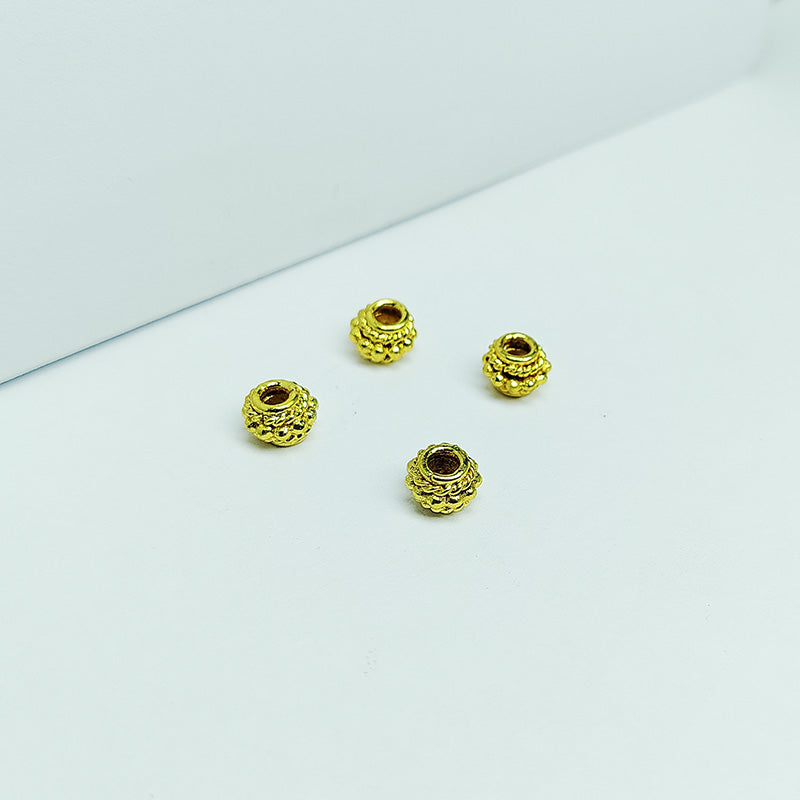 18K gold overlay round spacer bead handcrafted in India with detailed beaded design and polished finish