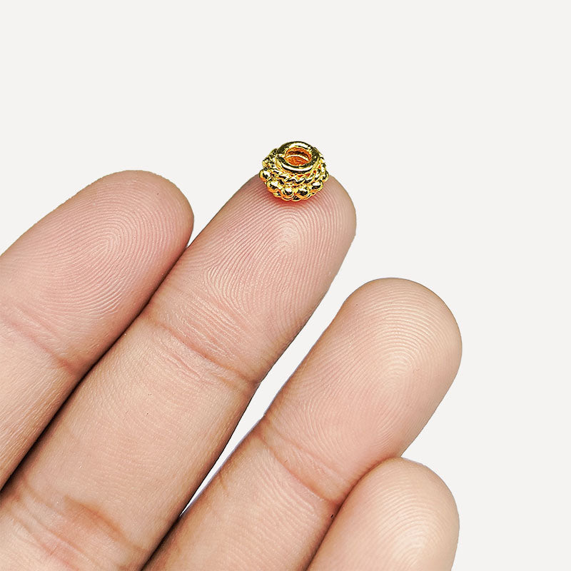 18K gold overlay round spacer bead handcrafted in India with detailed beaded design and polished finish