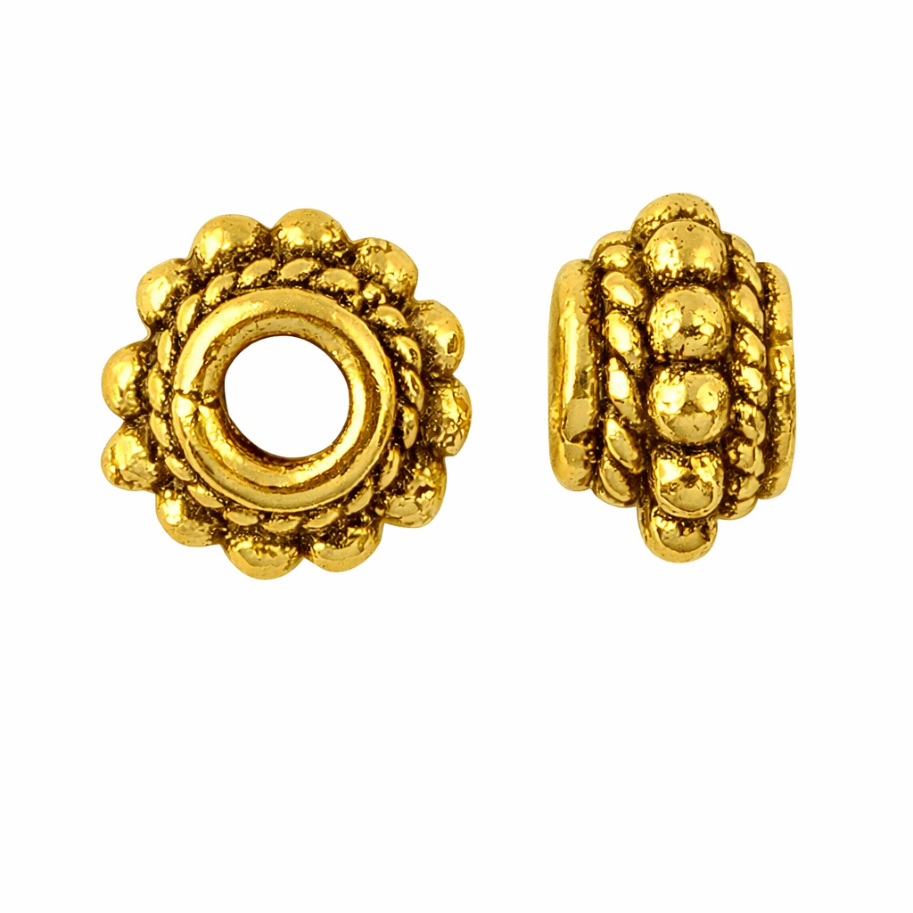 18K gold overlay round spacer bead handcrafted in India with detailed beaded design and polished finish