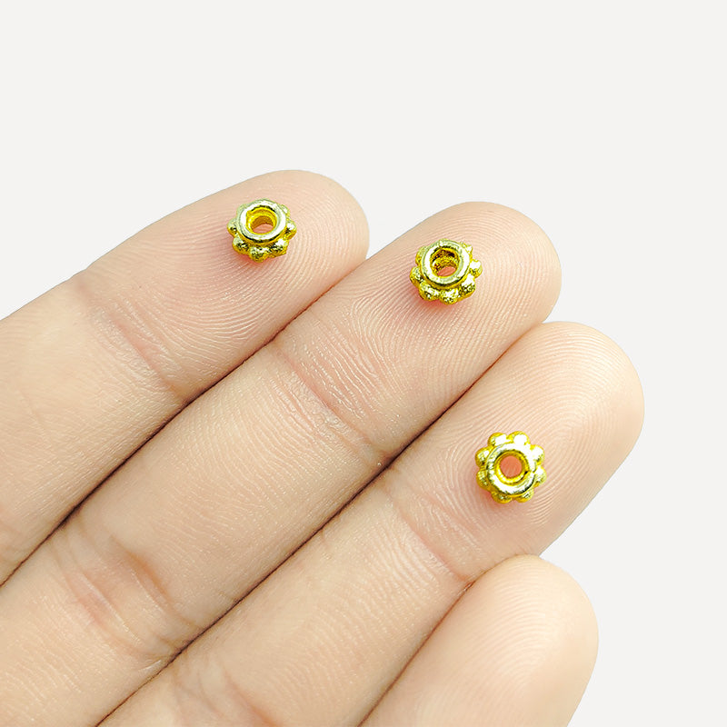 Decorative Bali floral spacer bead with 18K gold overlay, handcrafted India
