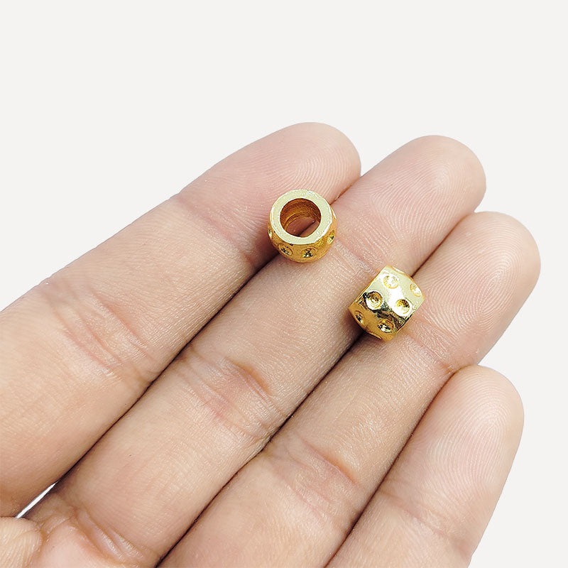 Decorative Bali dotted cylinder spacer bead with 18K gold overlay
