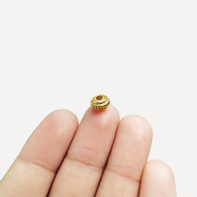 18K gold overlay over copper dome spacer beads handcrafted in India with fluted design and polished finish.