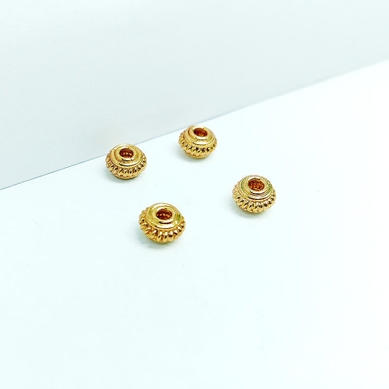 18K gold overlay over copper dome spacer beads handcrafted in India with fluted design and polished finish.