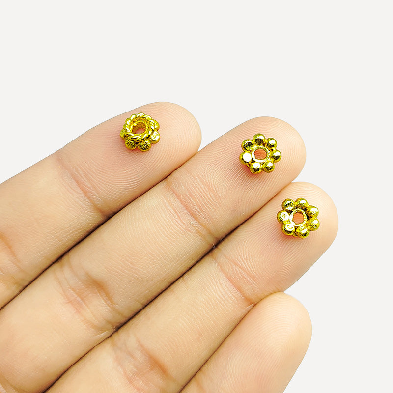 18K gold overlay floral Bali spacer bead handcrafted in India for retail and DIY jewelry designs