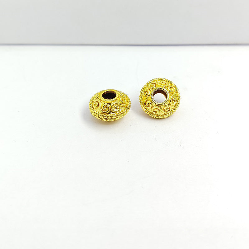 18K gold overlay large hole Bali spacer bead handcrafted in India for retail and DIY jewelry designs