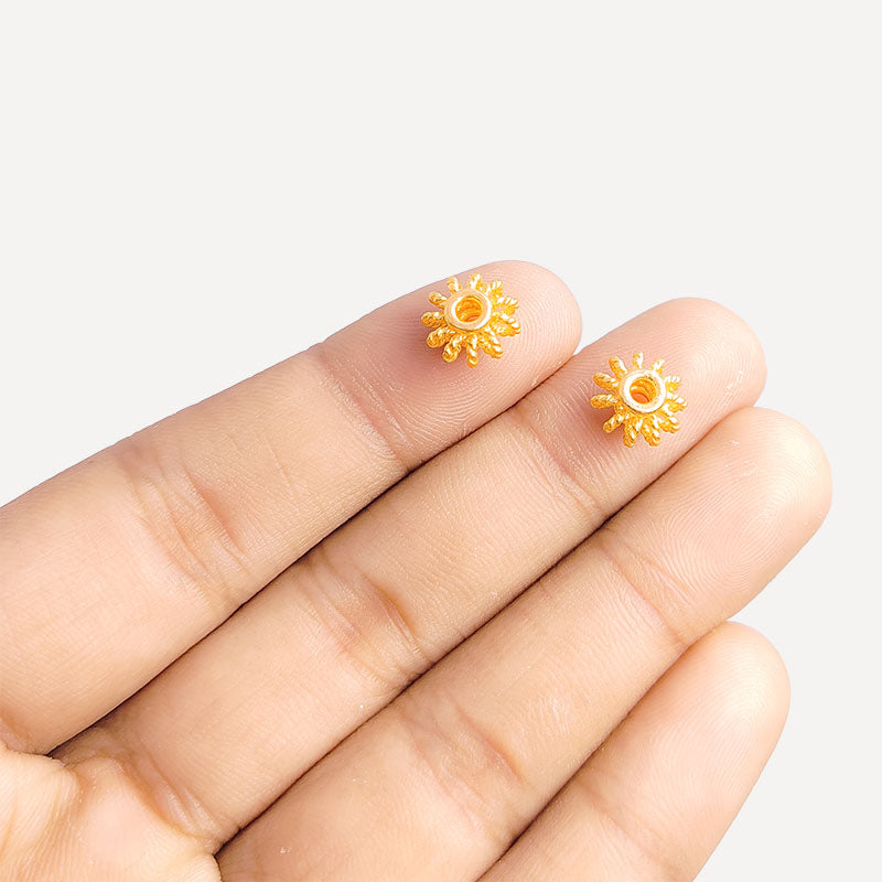 18K gold overlay petite sunburst Bali spacer bead handcrafted in India for retail and DIY jewelry designs