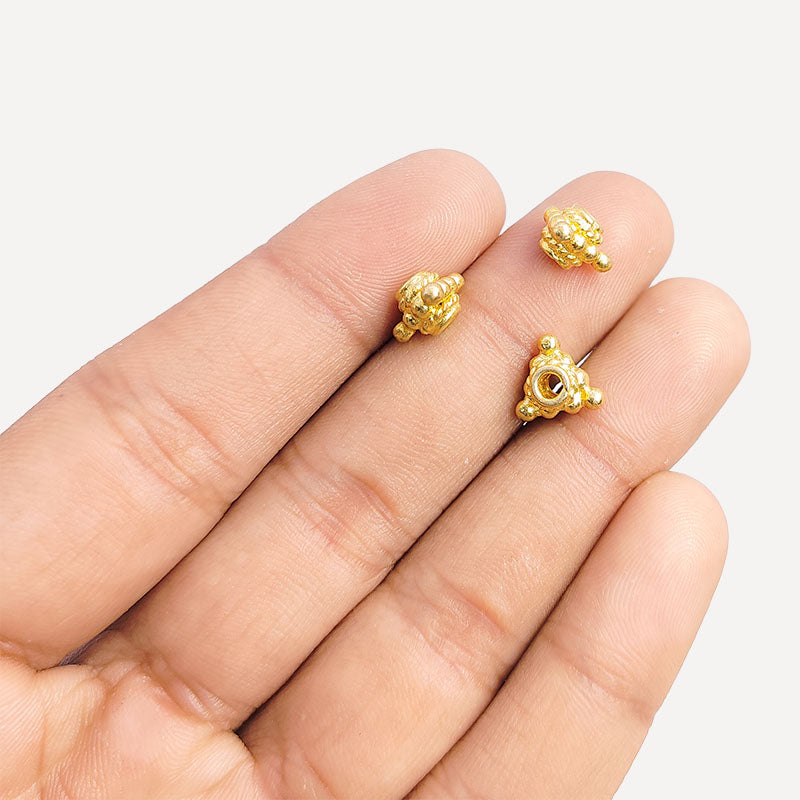 18K gold overlay triangular granulated Bali spacer bead handcrafted in India for retail and DIY jewelry designs