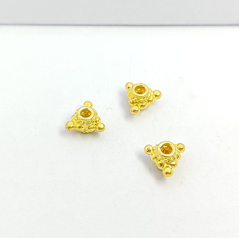 18K gold overlay triangular granulated Bali spacer bead handcrafted in India for retail and DIY jewelry designs
