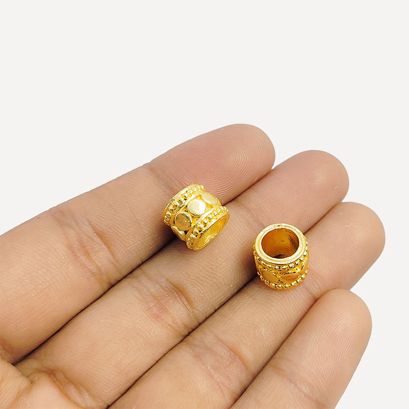 18K gold overlay beaded edge barrel Bali spacer bead handcrafted in India for retail and DIY jewelry designs