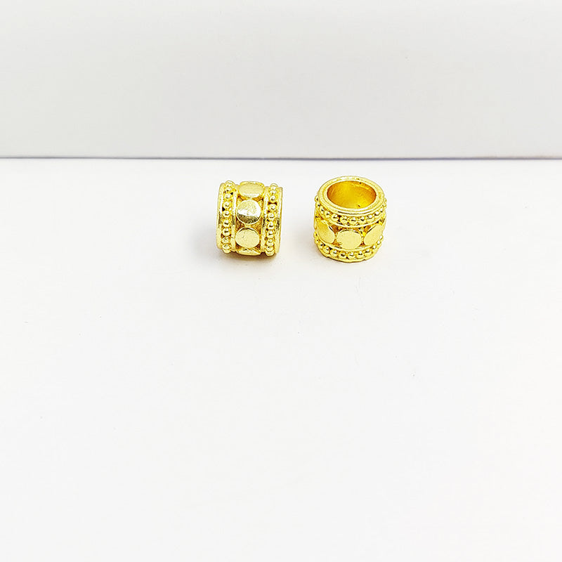 18K gold overlay beaded edge barrel Bali spacer bead handcrafted in India for retail and DIY jewelry designs