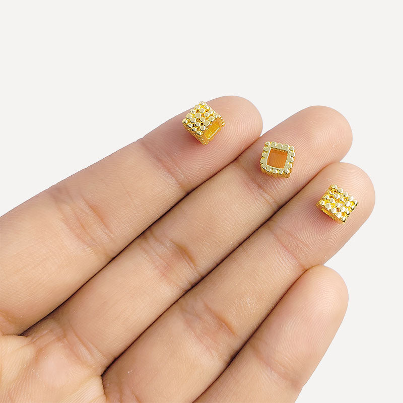 18K gold overlay large hole hammered square Bali spacer bead handcrafted in India for retail and DIY jewelry designs