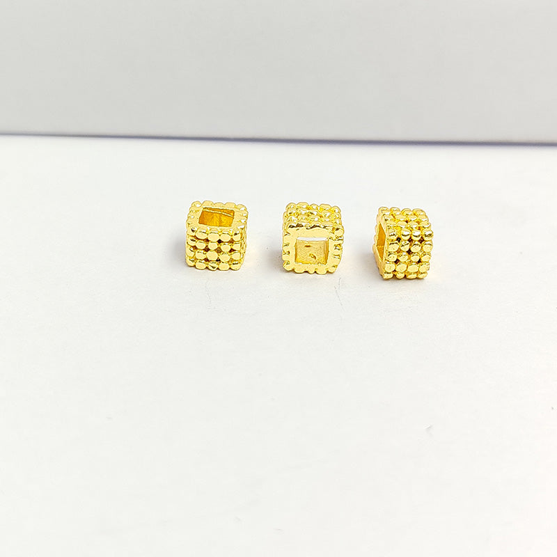 18K gold overlay large hole hammered square Bali spacer bead handcrafted in India for retail and DIY jewelry designs