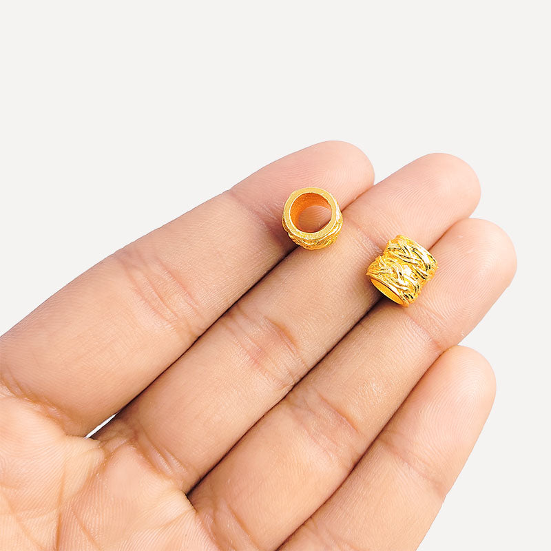 18K gold overlay large hole leaf carved Bali spacer bead handcrafted in India for retail and DIY jewelry designs