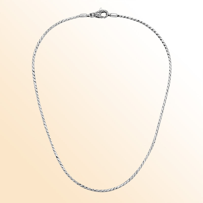 Handcrafted Sterling Silver Bali Hand Crafted Twisted Rope Link Chain Necklace Lobster Clasp