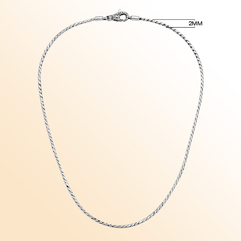 Handcrafted Sterling Silver Bali Hand Crafted Twisted Rope Link Chain Necklace Lobster Clasp