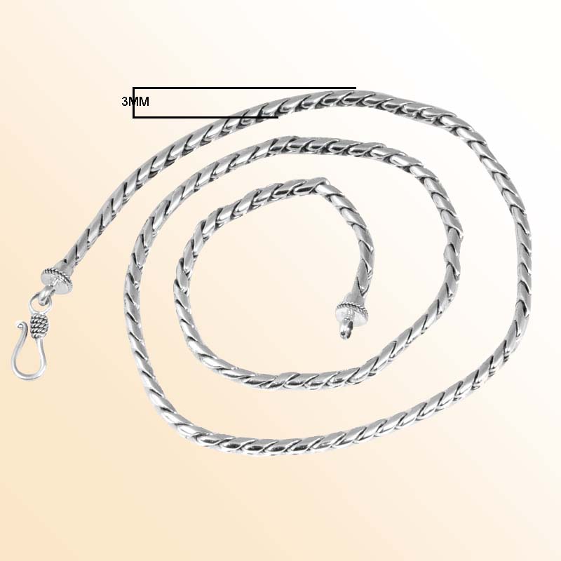 Handcrafted Sterling Silver Bali Hand Crafted Rope Link Chain Necklace Hook Clasp