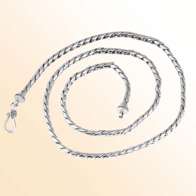 Handcrafted Sterling Silver Bali Hand Crafted Rope Link Chain Necklace Hook Clasp