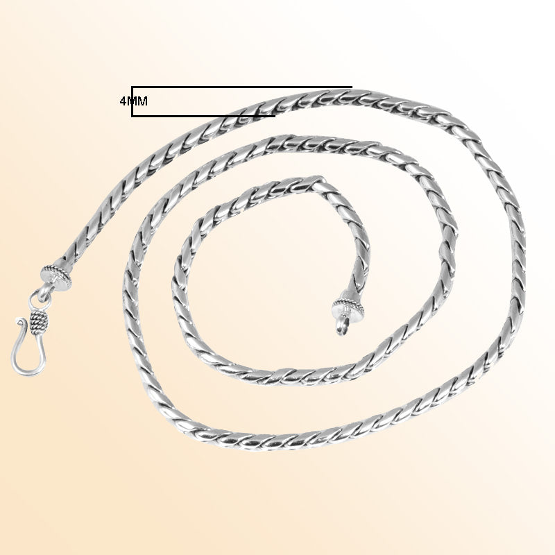 Handcrafted Sterling Silver Bali Hand Crafted Thick Rope Link Chain Necklace Hook Clasp