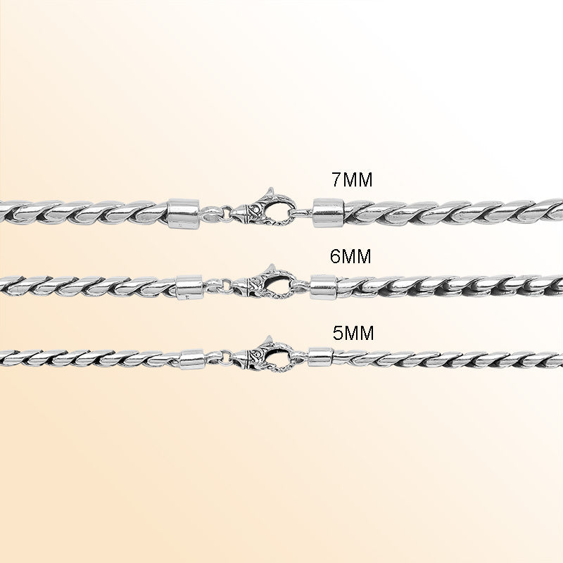 Handcrafted Sterling Silver Bali Hand Crafted Thick 5MM Chain Necklace Lobster Clasp