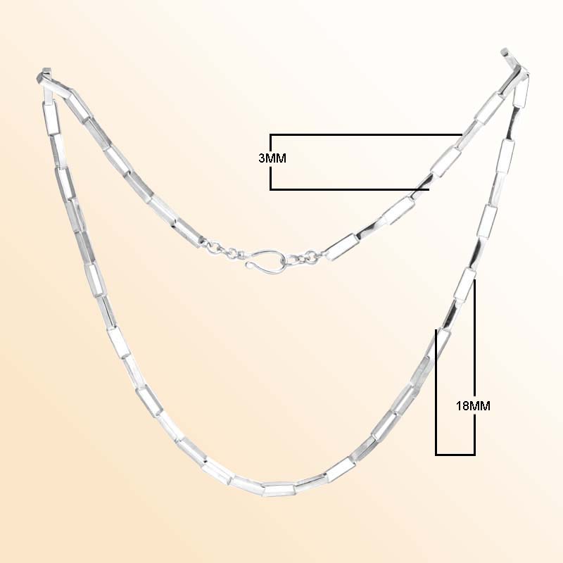 Handcrafted Sterling Silver Bali Geometric Link Necklace Chain With Reflective Finish And Hook Clasp.