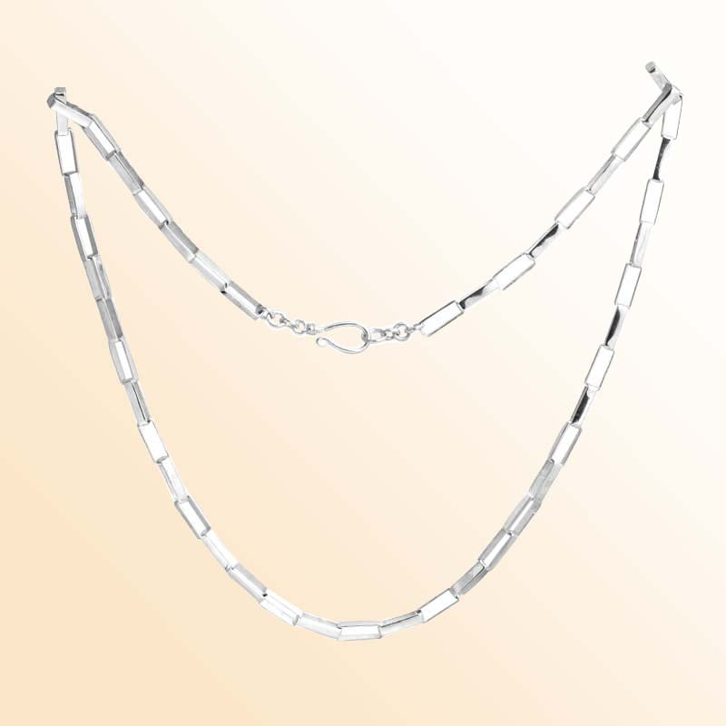 Handcrafted Sterling Silver Bali Geometric Link Necklace Chain With Reflective Finish And Hook Clasp.