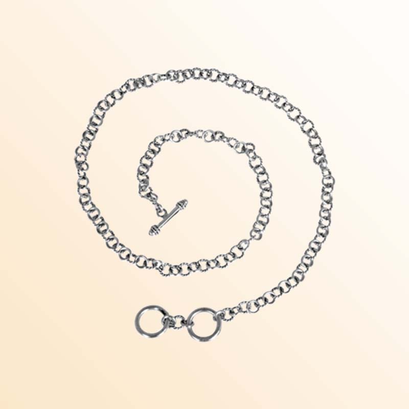 Handcrafted Sterling Silver Bali Round Link Necklace Chain With Reflective Finish And Toggle Clasp.