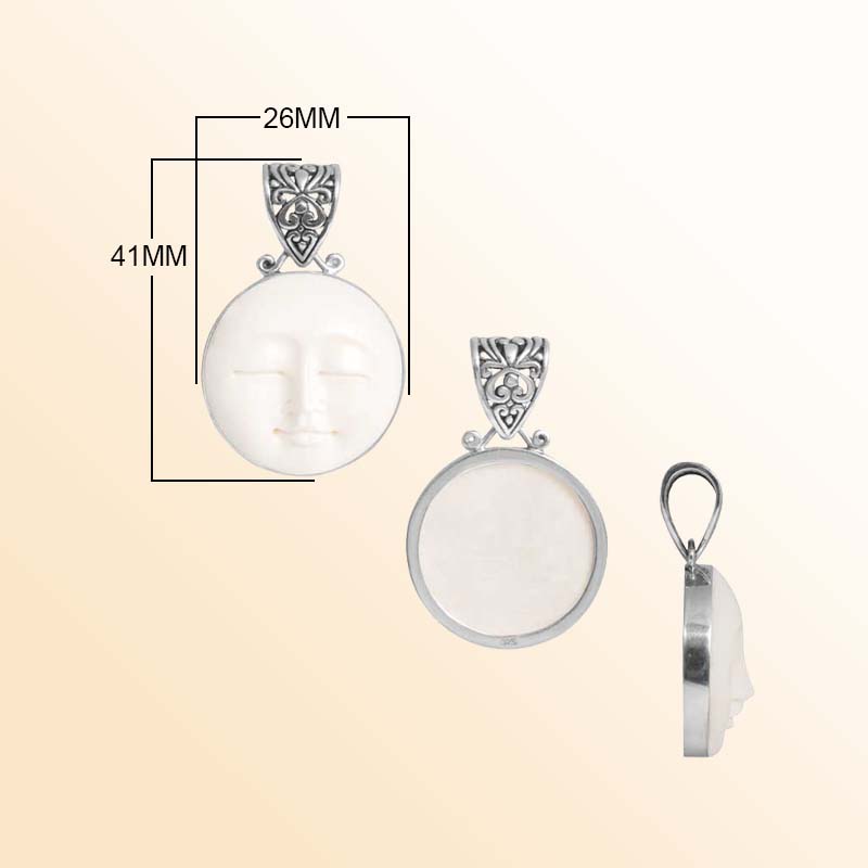 Handcrafted Sterling Silver Bone Face Round Pendant With Balinese Scrollwork Bail.