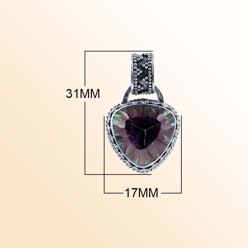 Balinese Sterling Silver Mystic Quartz Triangle Pendant With Artistic Detailing.