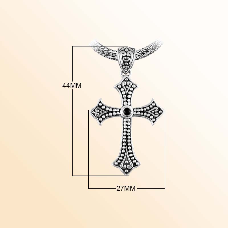 Handcrafted Sterling Silver Black Onyx Cross Pendant With Oxidized Filigree