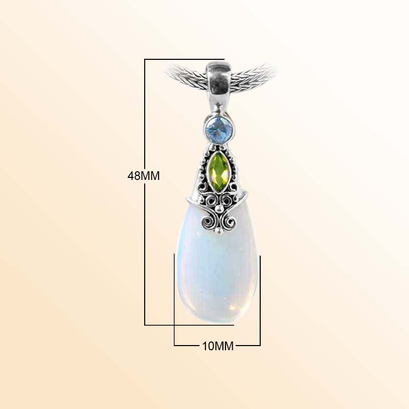 Sterling silver pendant with Peridot, Opalite, and Blue Topaz Quartz handcrafted in Bali