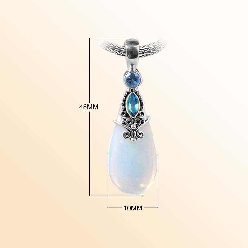 Handcrafted Sterling Silver Pendant With Blue Topaz Quartz And White Opalite Quartz Drop