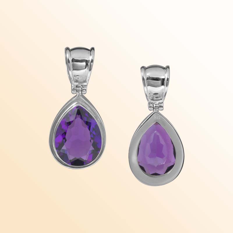 Handcrafted Sterling Silver Amethyst Quartz Pear Bezel Pendant
