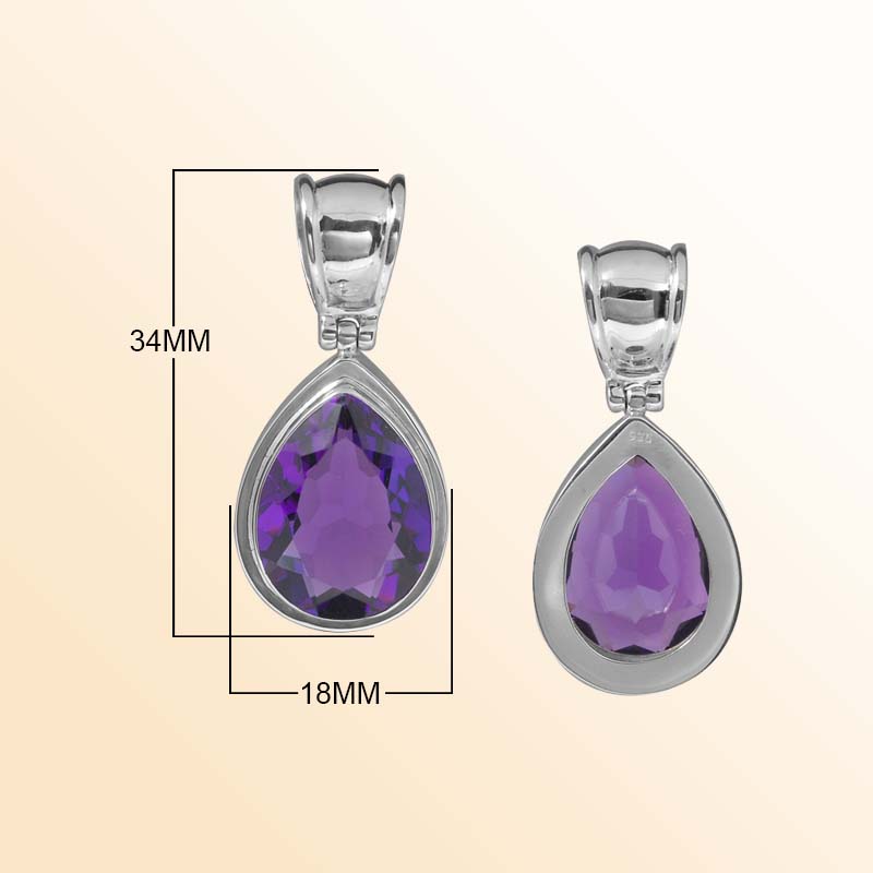 Handcrafted Sterling Silver Amethyst Quartz Pear Bezel Pendant