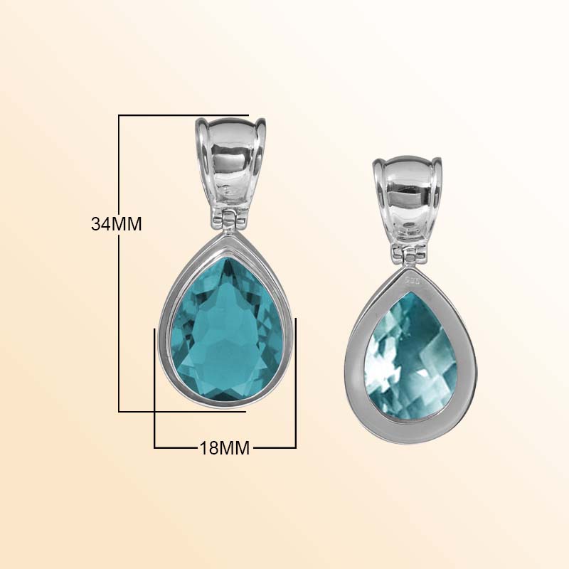 Handcrafted Sterling Silver Blue Topaz Quartz Pear Pendant Featuring Radiant Faceted Teardrop In Sleek Bezel Setting