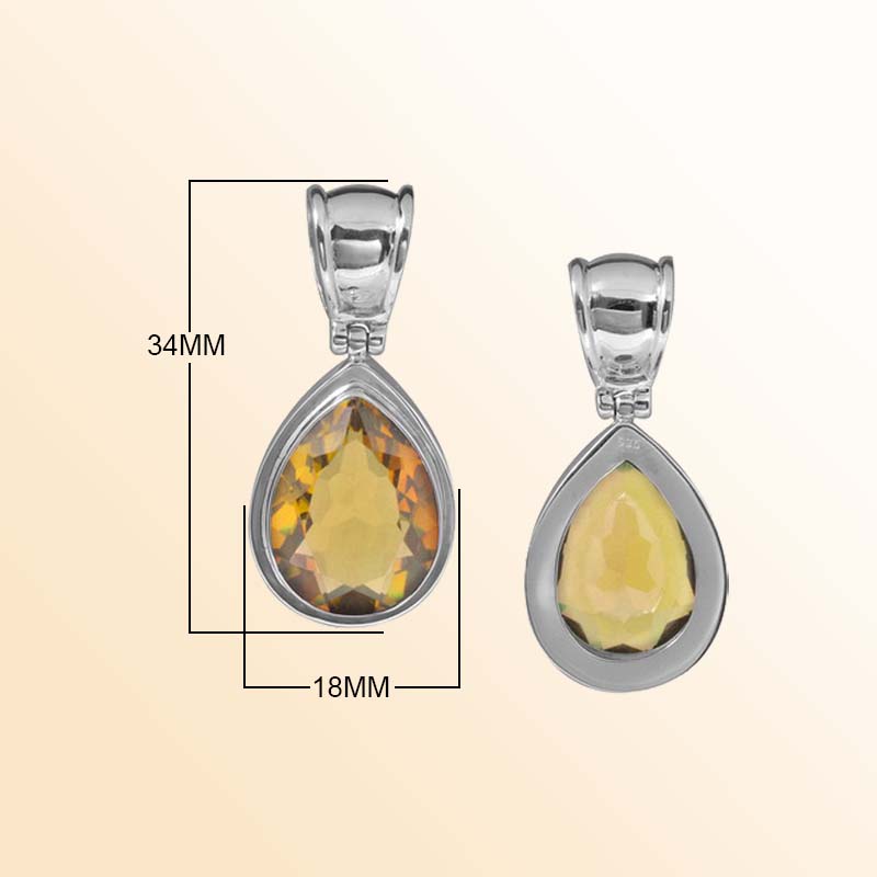Handcrafted Sterling Silver Citrine Quartz Pear Pendant Showcasing A Radiant Faceted Golden Teardrop Framed In A Sleek Contemporary Bezel Setting