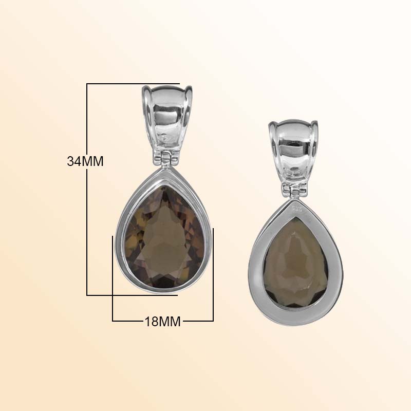 Handcrafted Sterling Silver Smoky Quartz Pear Pendant Featuring Radiant Faceted Teardrop In Sleek Bezel Setting