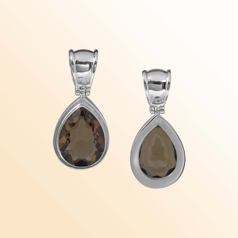 Handcrafted Sterling Silver Smoky Quartz Pear Pendant Featuring Radiant Faceted Teardrop In Sleek Bezel Setting