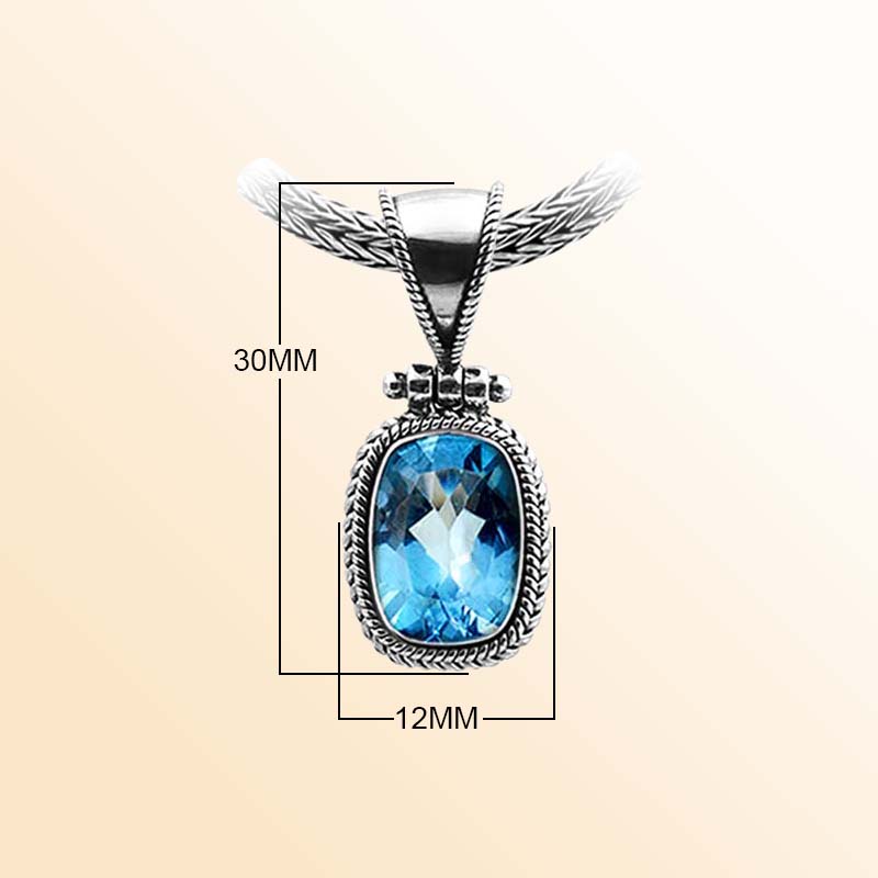 Handcrafted Sterling Silver Blue Topaz Quartz Oval Pendant With Rope Frame And Granulated Accent Bar