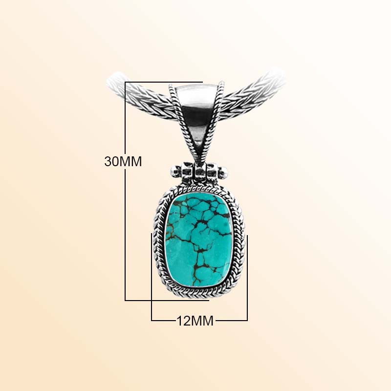 Handcrafted Sterling Silver Turquoise Shell Oval Pendant With Rope Frame And Granulated Accent Bar