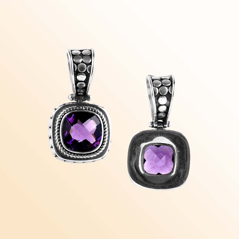Artisan Sterling Silver Bali Pendant With Amethyst Quartz Center