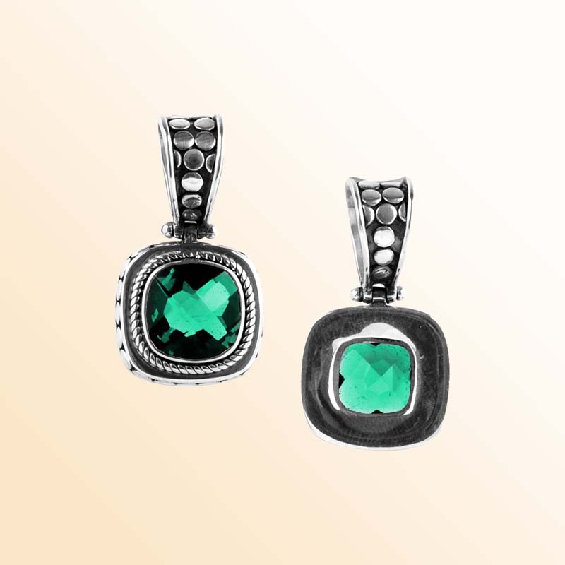 Artisan Sterling Silver Bali Pendant With Green Quartz Center