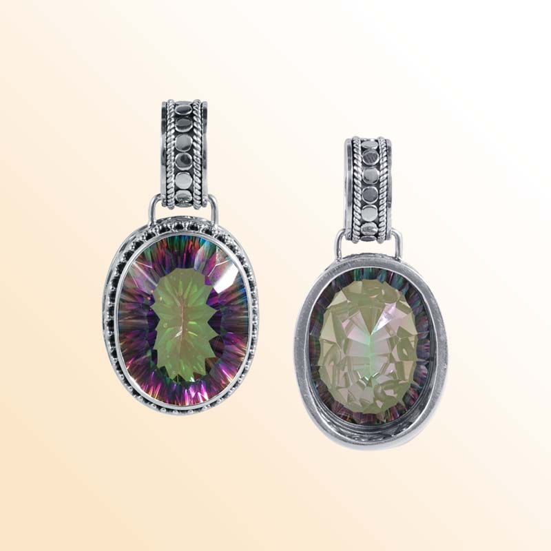 Artisan Sterling Silver Bali Pendant With Mystic Quartz Oval Center