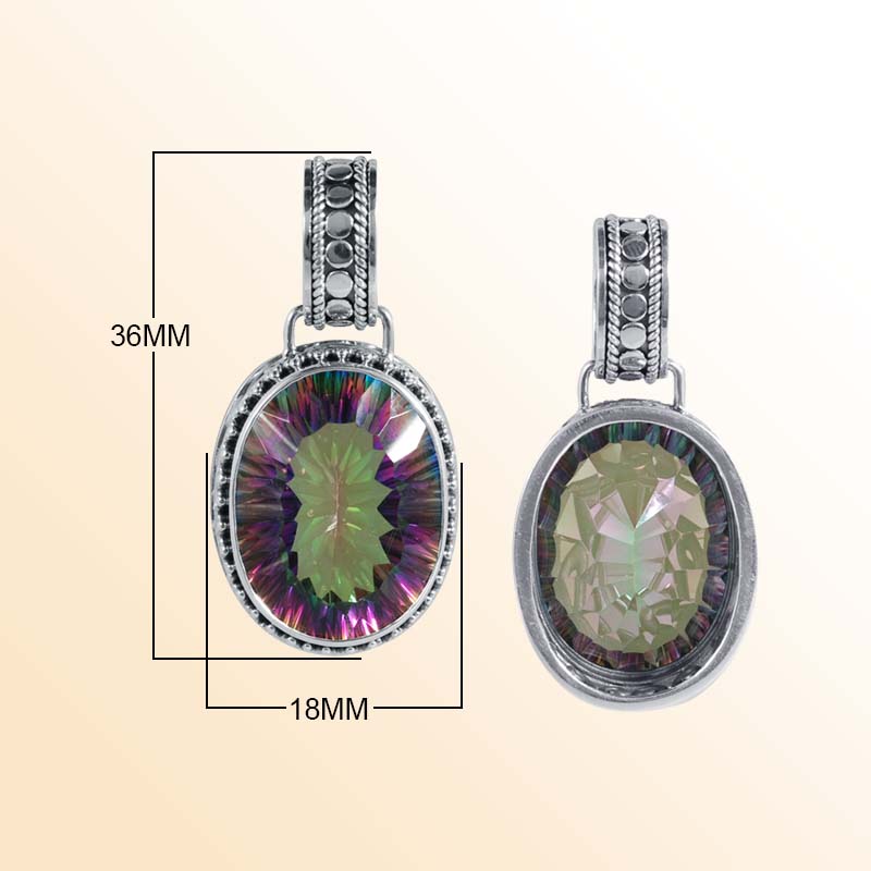 Artisan Sterling Silver Bali Pendant With Mystic Quartz Oval Center