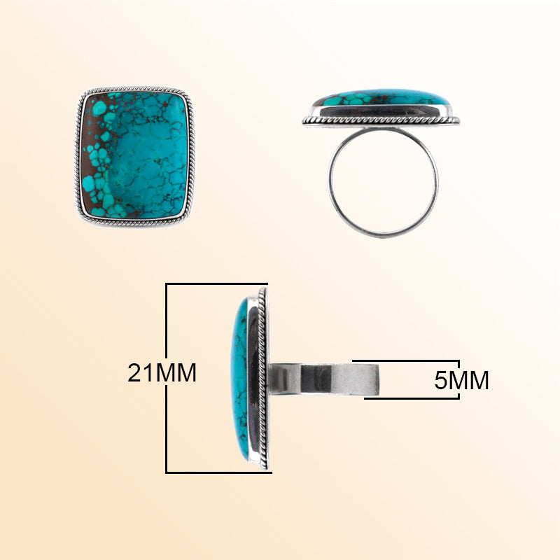 Sterling Silver beautiful ring with Turquoise Shell handcrafted in Bali, Indonesia with rectangular design