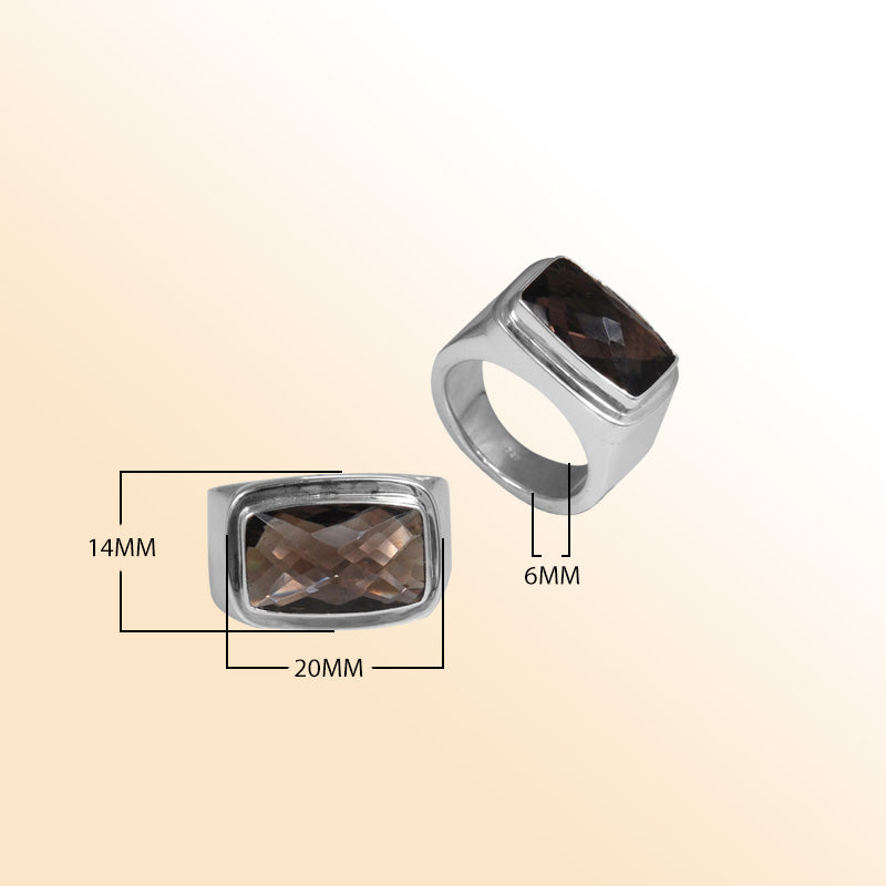 Sterling Silver beautiful ring with Smoky Quartz handcrafted in Bali, Indonesia with rectangular gemstone design
