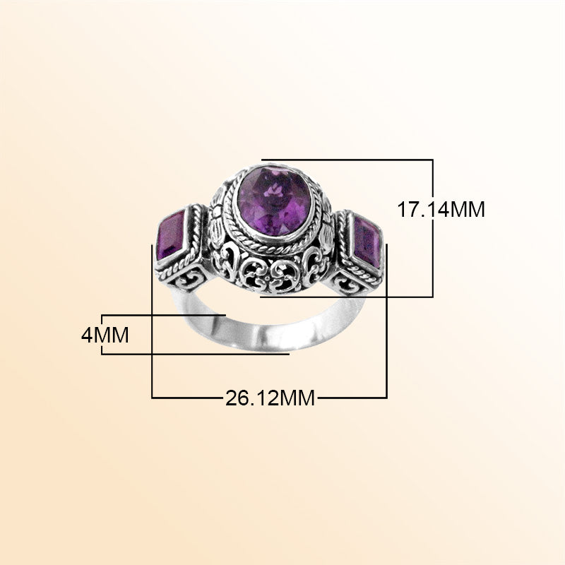 Sterling Silver beautiful ring with Amethyst Quartz handcrafted in Bali, Indonesia with elegant filigree design